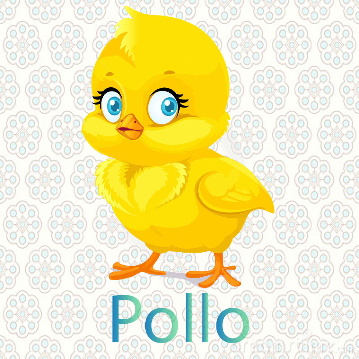  imagen de un pollo ,  tiene dos patas un pico y dos alas son aves de color amarillo comen gusanos o maiz y viven en las granjas  