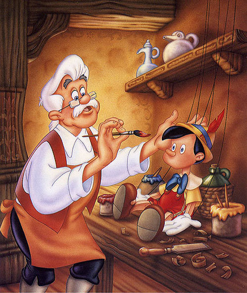 Un cuadro con una imagen de la fabula de Pinocho 